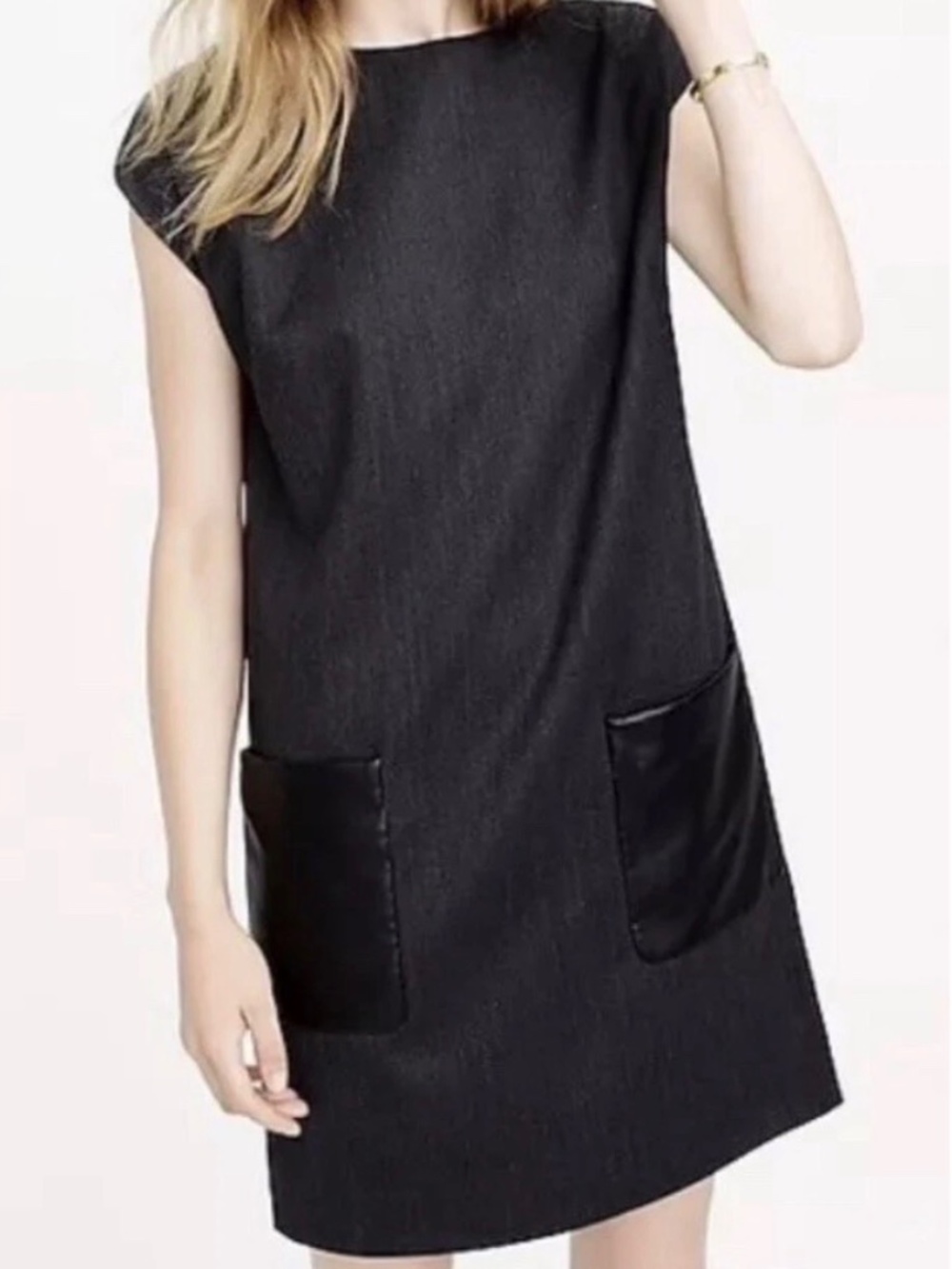 NWT J. Crew Sleeveless Shift Dress w/ Faux Leather Pockets